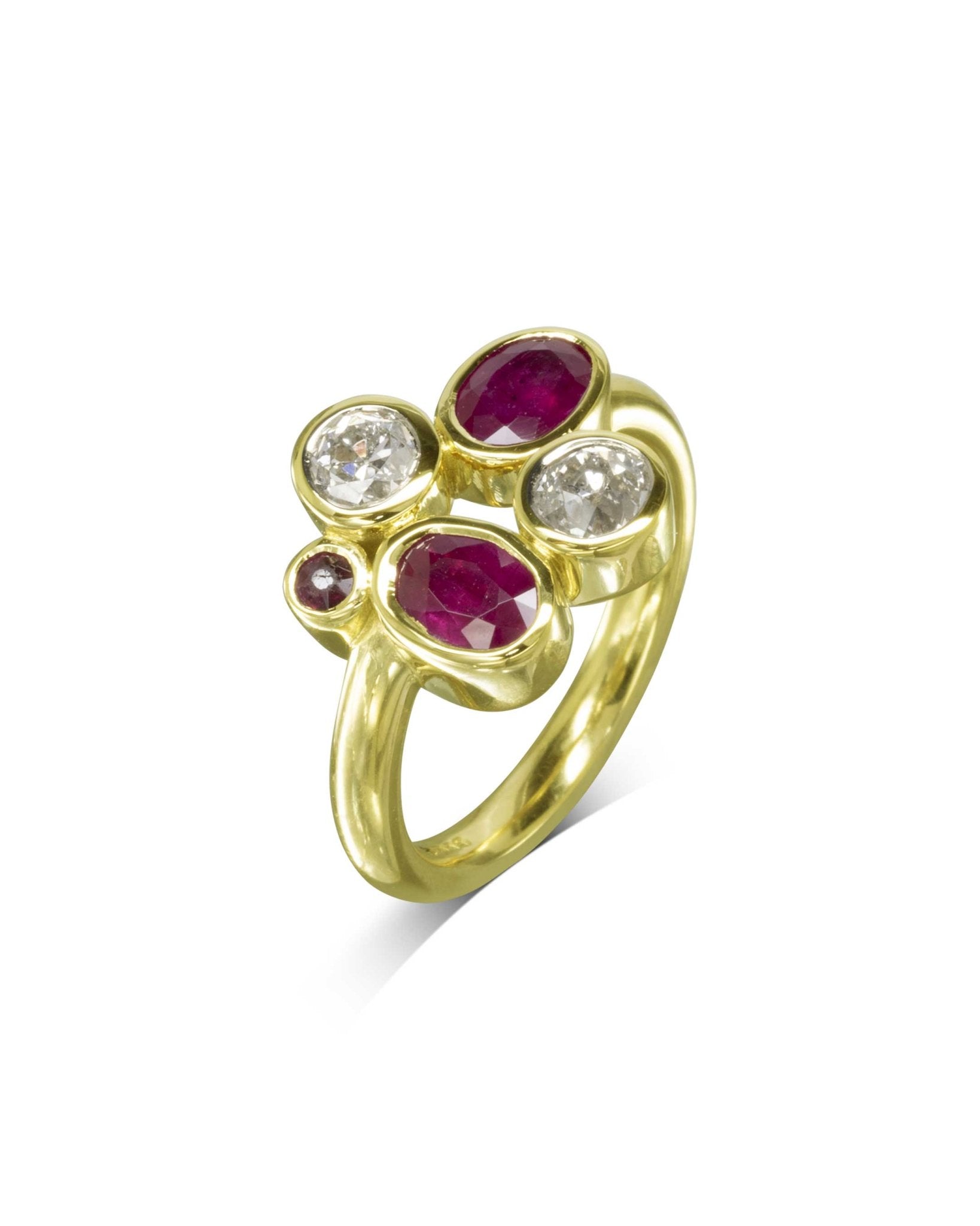 Ruby Diamond Gold Abstract Bubbles Cluster Ring Ring Pruden and Smith