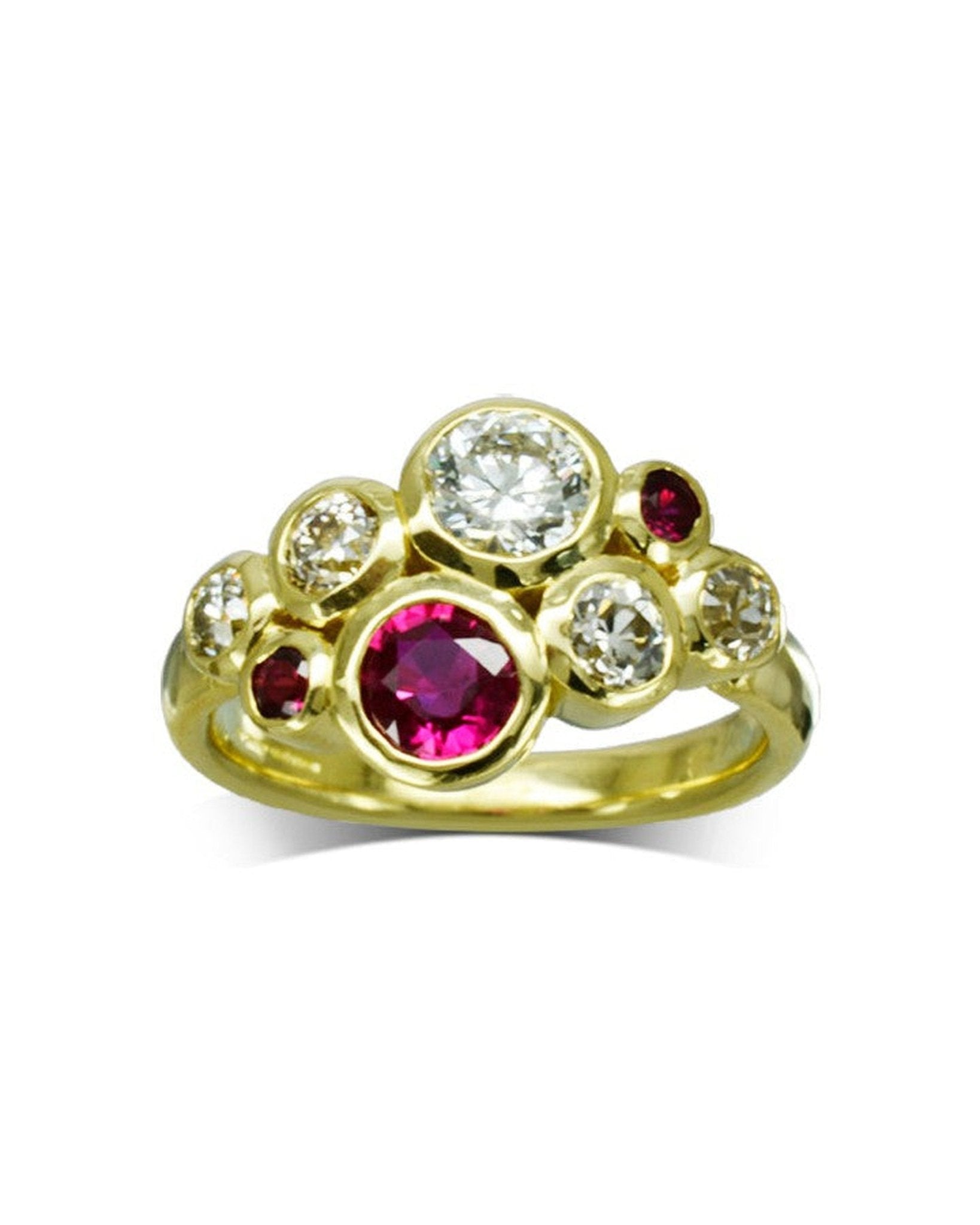 Ruby Diamond Gold Bubbles Cluster Ring Ring Pruden and Smith