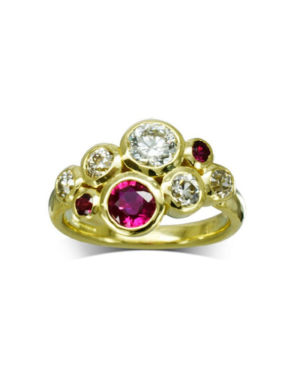 Ruby Diamond Gold Bubbles Cluster Ring Ring Pruden and Smith