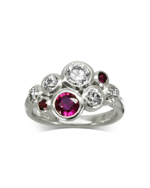 Ruby Diamond Gold Bubbles Cluster Ring Ring Pruden and Smith