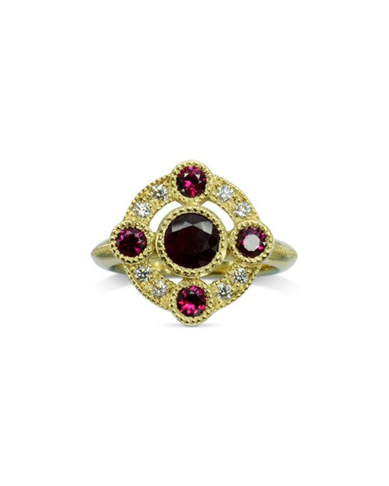 Ruby Diamond Medieval Cluster Ring Ring Pruden and Smith
