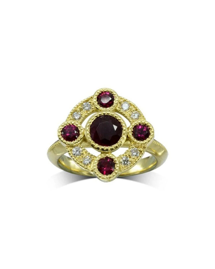 Ruby Diamond Medieval Cluster Ring Ring Pruden and Smith