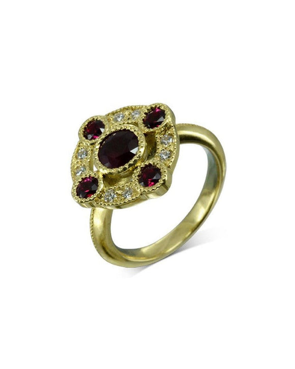 Ruby Diamond Medieval Cluster Ring Ring Pruden and Smith