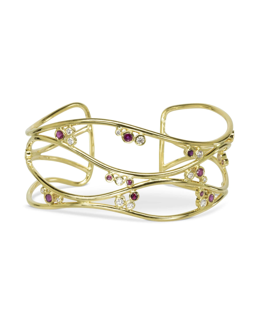 Unique Ruby Anniversary Diamond Solid 9ct Gold Cuff Bangle Pruden and Smith