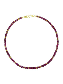Ruby and Yellow Gold Necklace Necklace Pruden and Smith 3mm fine natural ruby and 9ct yellow gold beads  