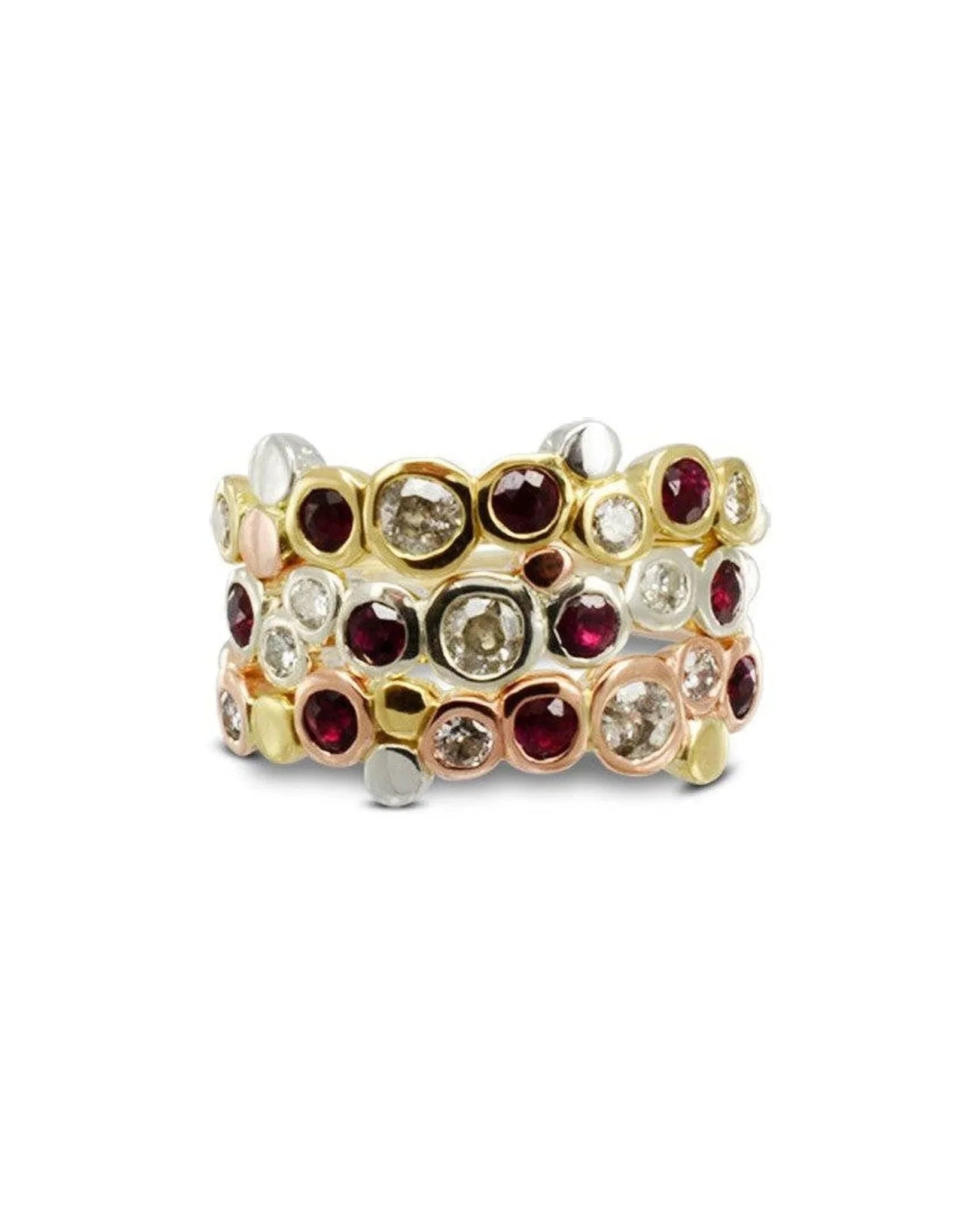 Ruby Three Colour Gold Stacking Ring Set Ring Pruden and Smith