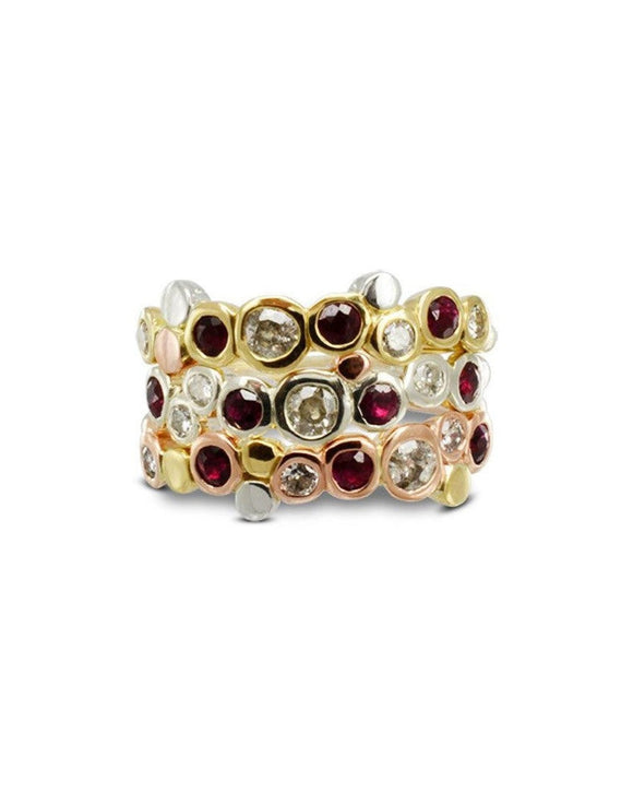 Ruby Three Colour Gold Stacking Ring Set Ring Pruden and Smith