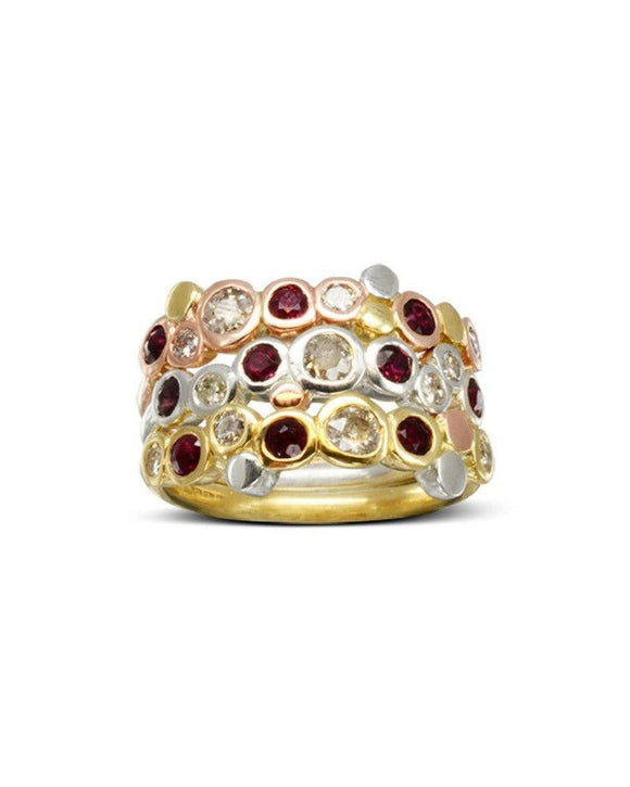 Ruby Three Colour Gold Stacking Ring Set Ring Pruden and Smith