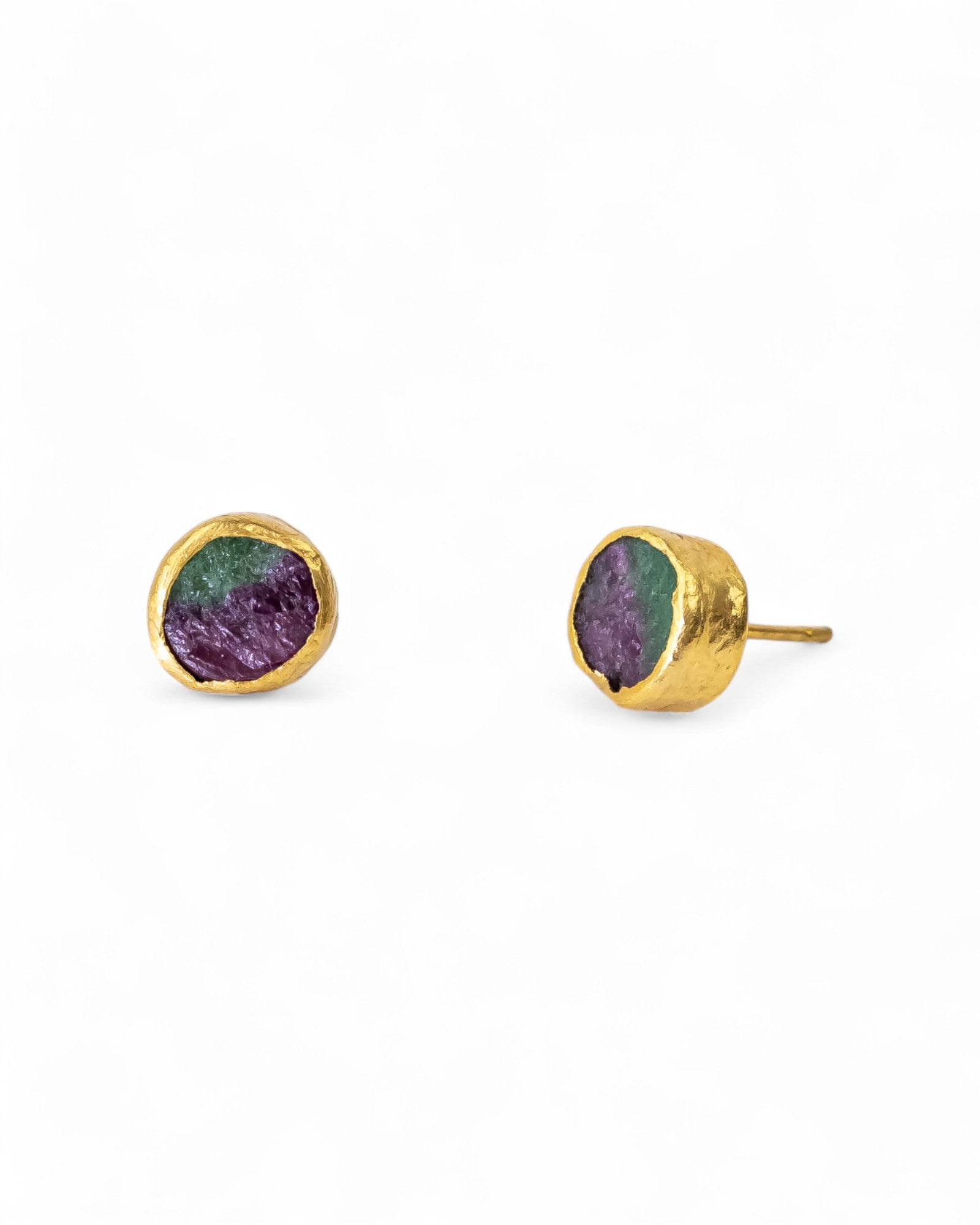 Ruby Zoisite Round Stud Earrings Earrings Pruden and Smith