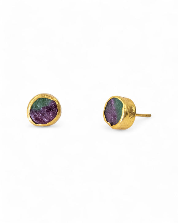Ruby Zoisite Round Stud Earrings Earrings Pruden and Smith