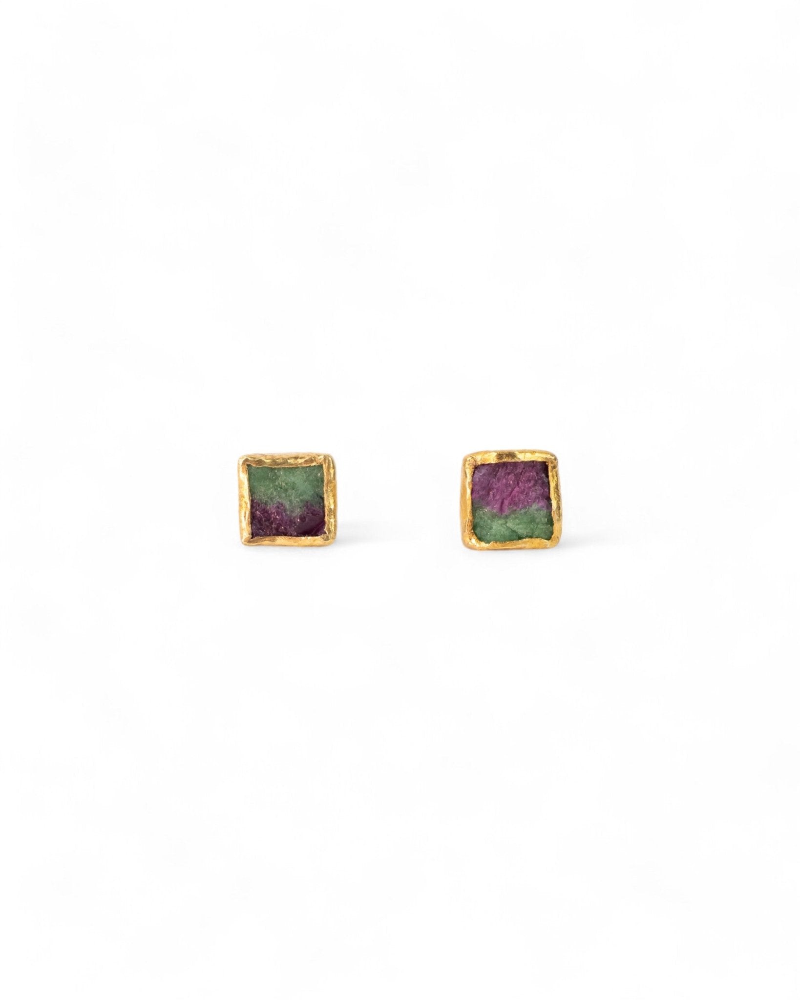 Ruby Zoisite Square Stud Earrings Earrings Pruden and Smith