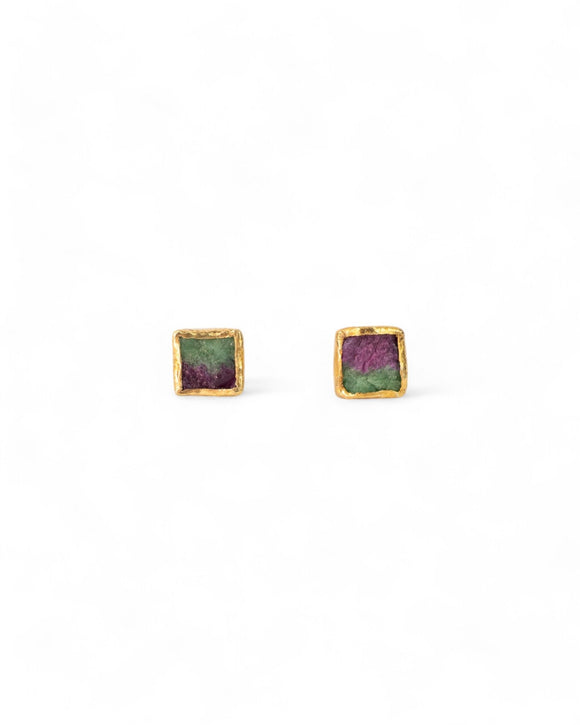 Ruby Zoisite Square Stud Earrings Earrings Pruden and Smith