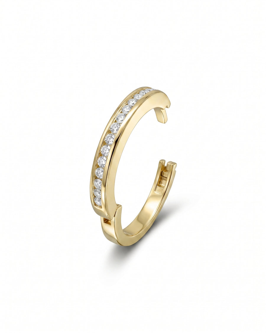 18ct yellow gold channel set diamond hinged eternity ring.