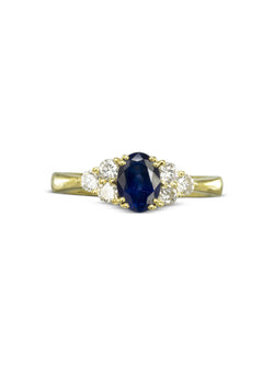 Handmade Trefoil Diamond and Sapphire Engagement Ring Pruden and Smith