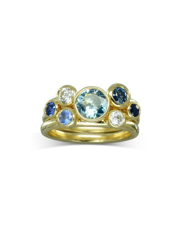 Sapphire and Aquamarine 9ct Gold Stacking Ring Set Ring Pruden and Smith