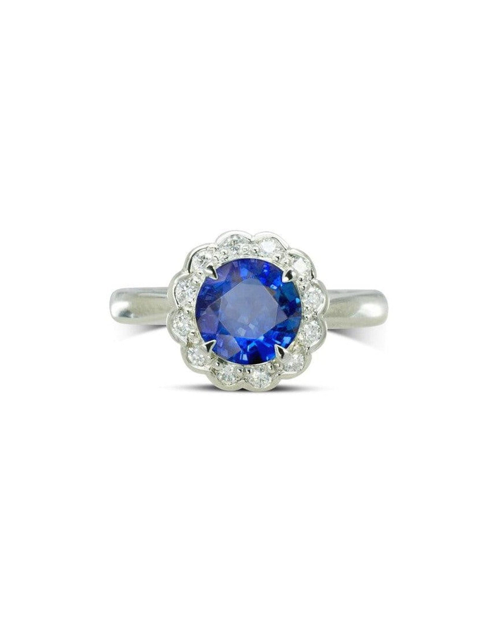 Sapphire and Diamond Scalloped Edge Cluster Ring Ring Pruden and Smith