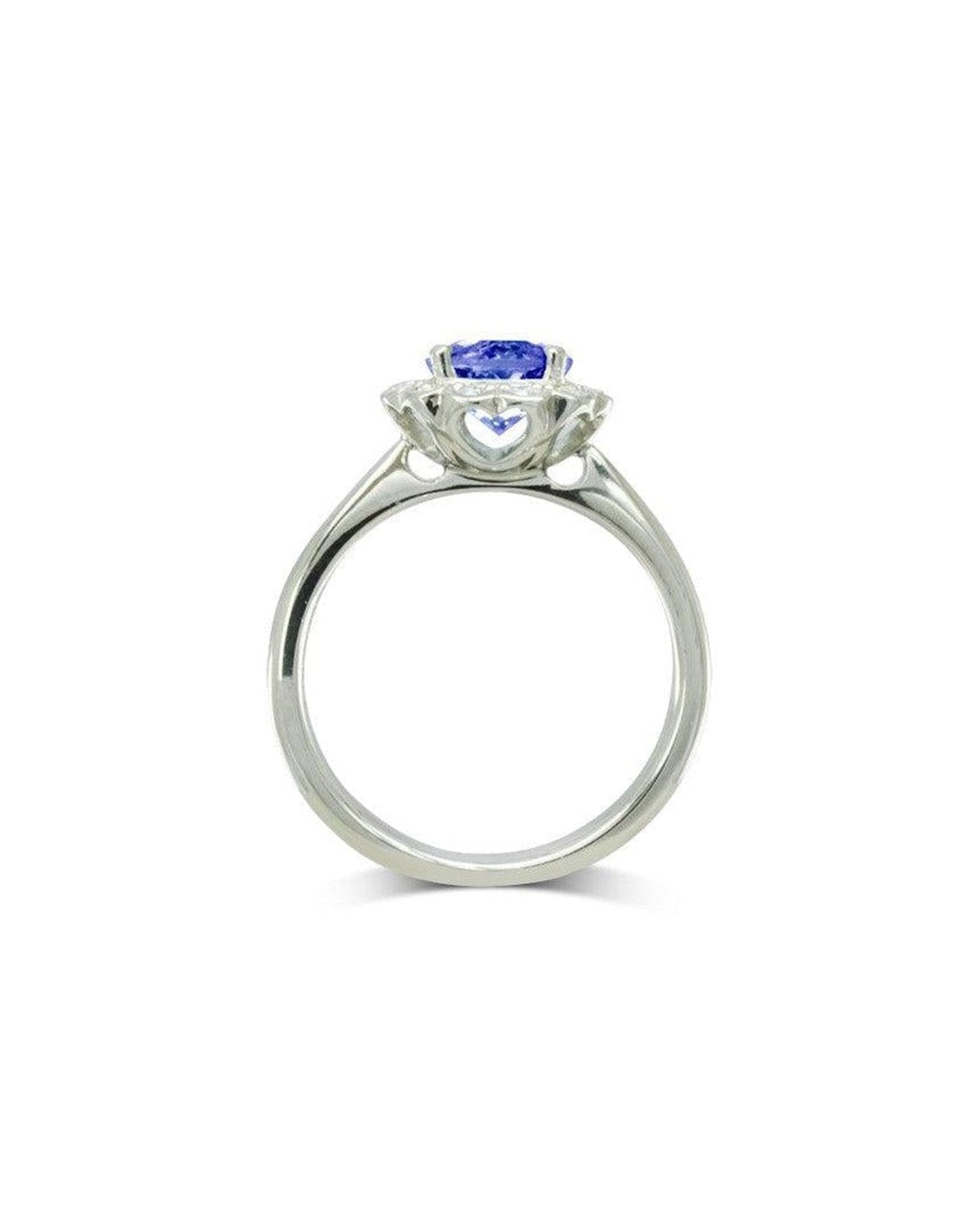 Sapphire and Diamond Scalloped Edge Cluster Ring Ring Pruden and Smith