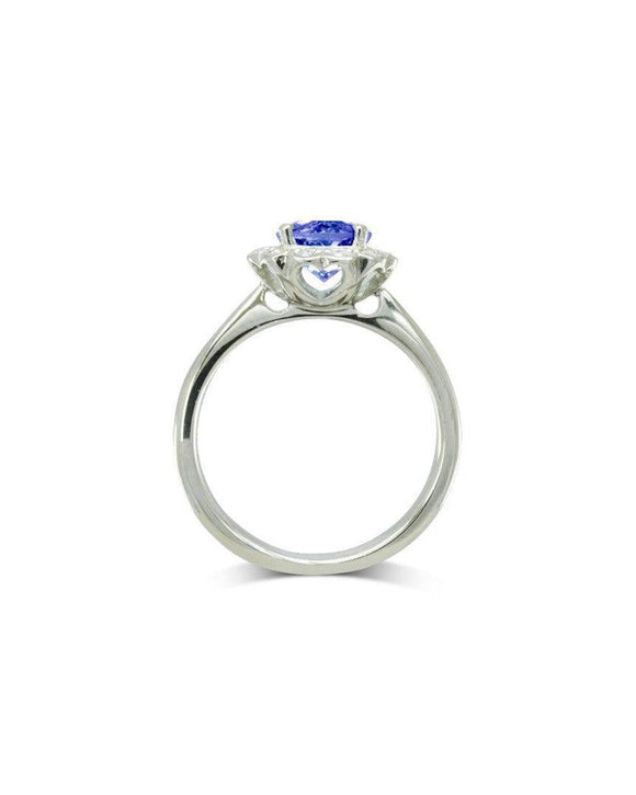 Sapphire and Diamond Scalloped Edge Cluster Ring Ring Pruden and Smith