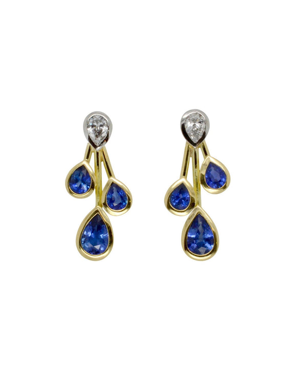 Sapphire and Diamond Teardrop Earrings Earrings Pruden and Smith