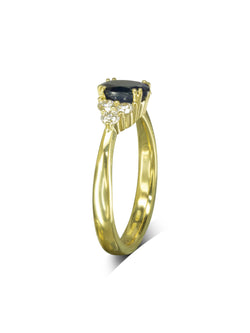 Side View Trefoil Diamond and Sapphire Engagement Ring Pruden and Smith