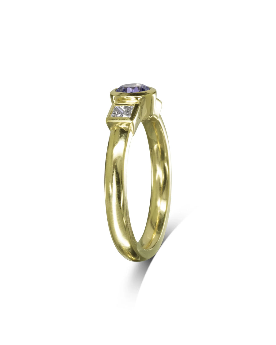 Side View Sapphire Princess Cut Diamond Ring Pruden and Smith
