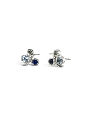 Water Bubbles Sapphire Stud Earrings Earstuds Pruden and Smith 9ct White Gold  