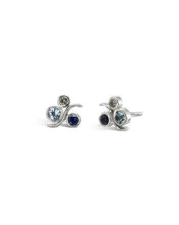 Water Bubbles Sapphire Stud Earrings Earstuds Pruden and Smith 9ct White Gold  