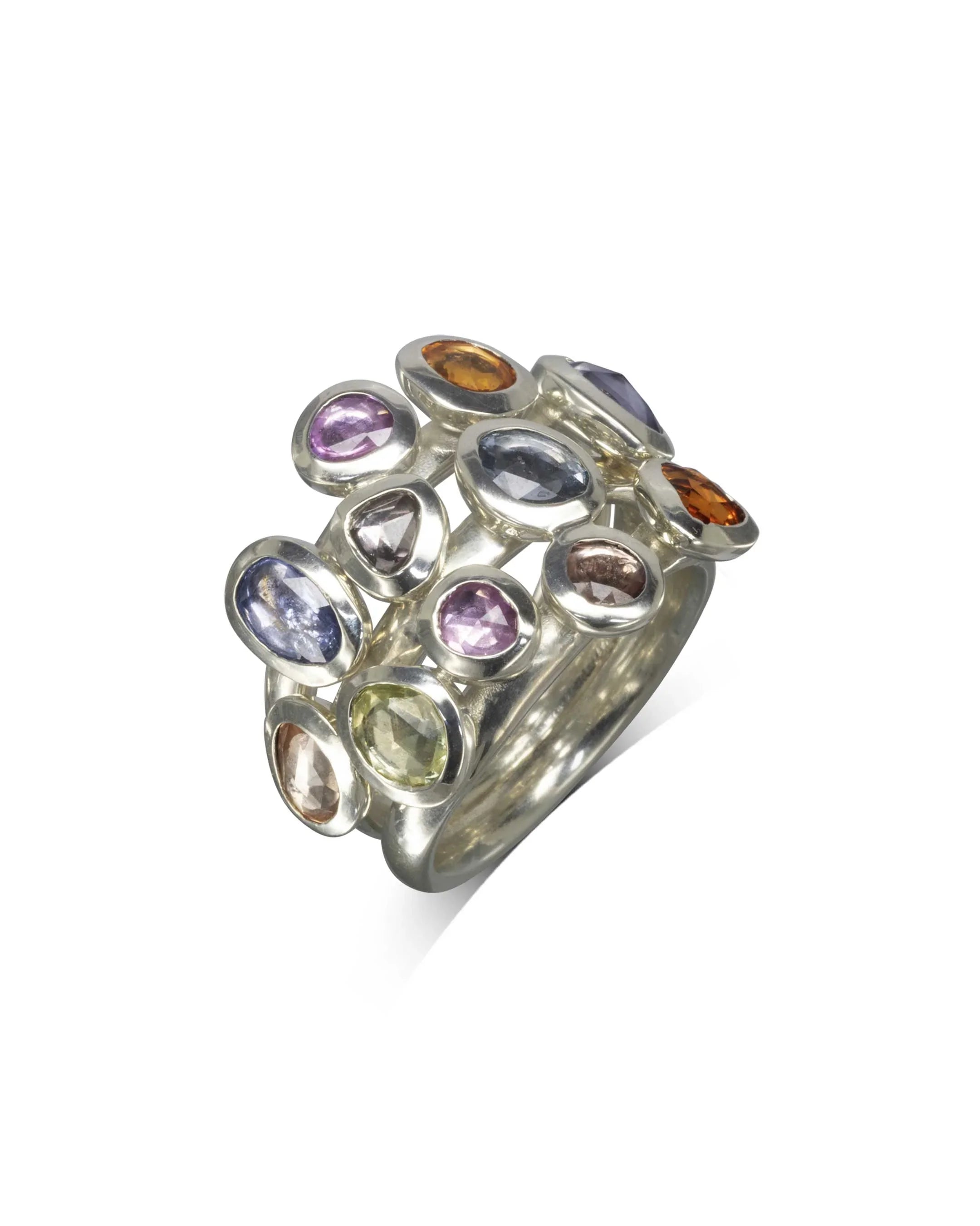 Sapphire White Gold Unique Stacking Ring Set Pruden and Smith
