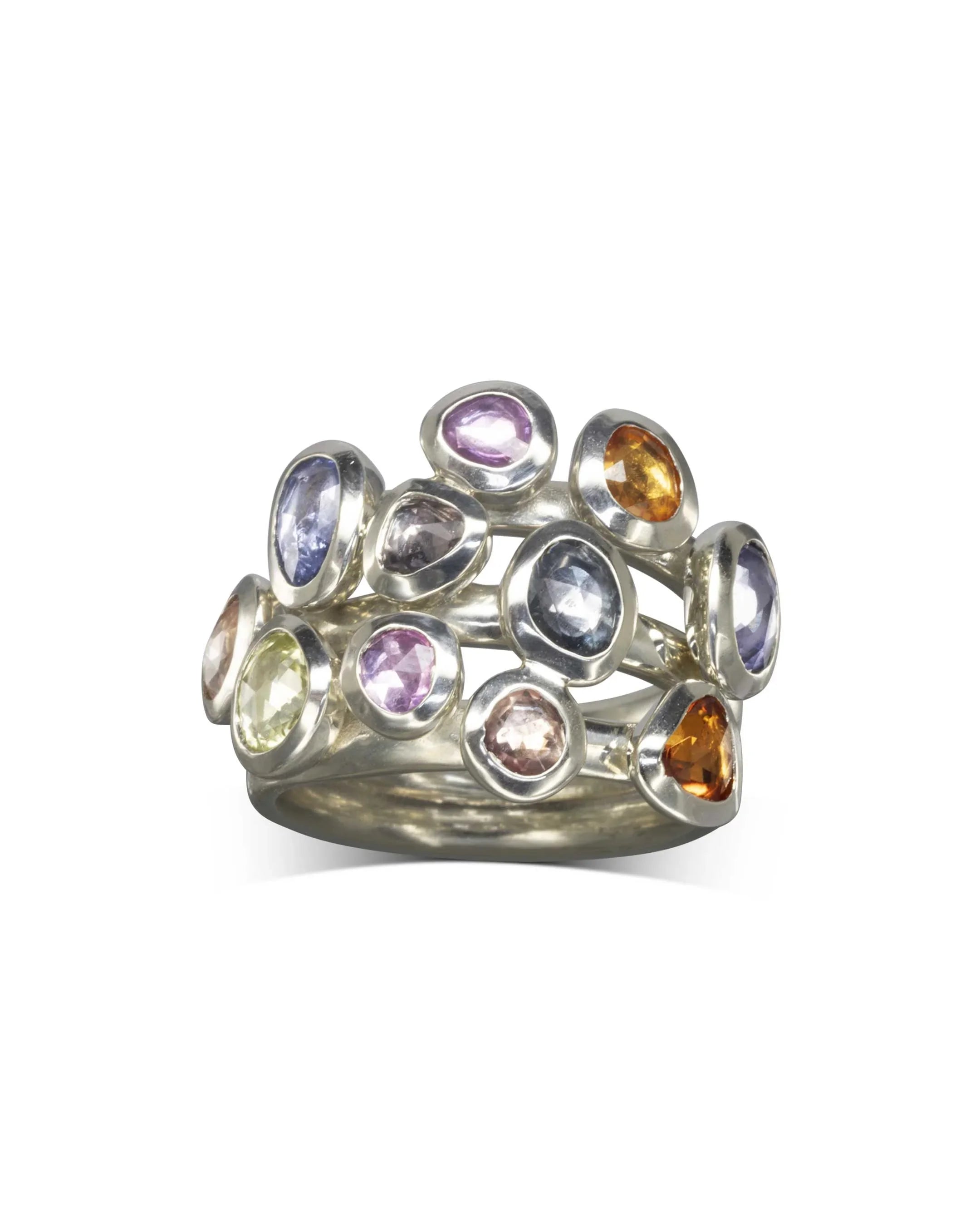 Unusual Sapphire White Gold Unique Stacking Ring Set Pruden and Smith
