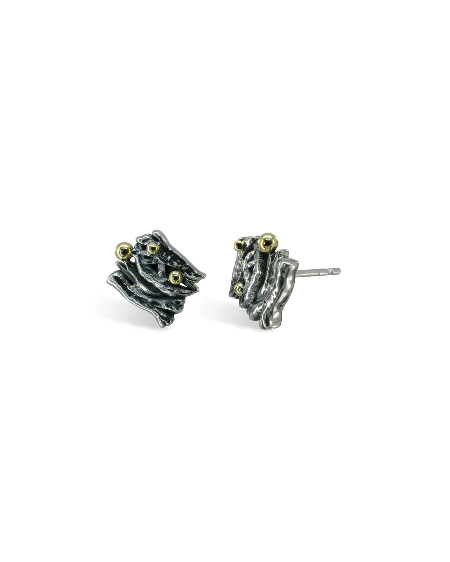 Seaweed Silver and Yellow Gold Bead Stud Earrings Earrings Pruden and Smith   