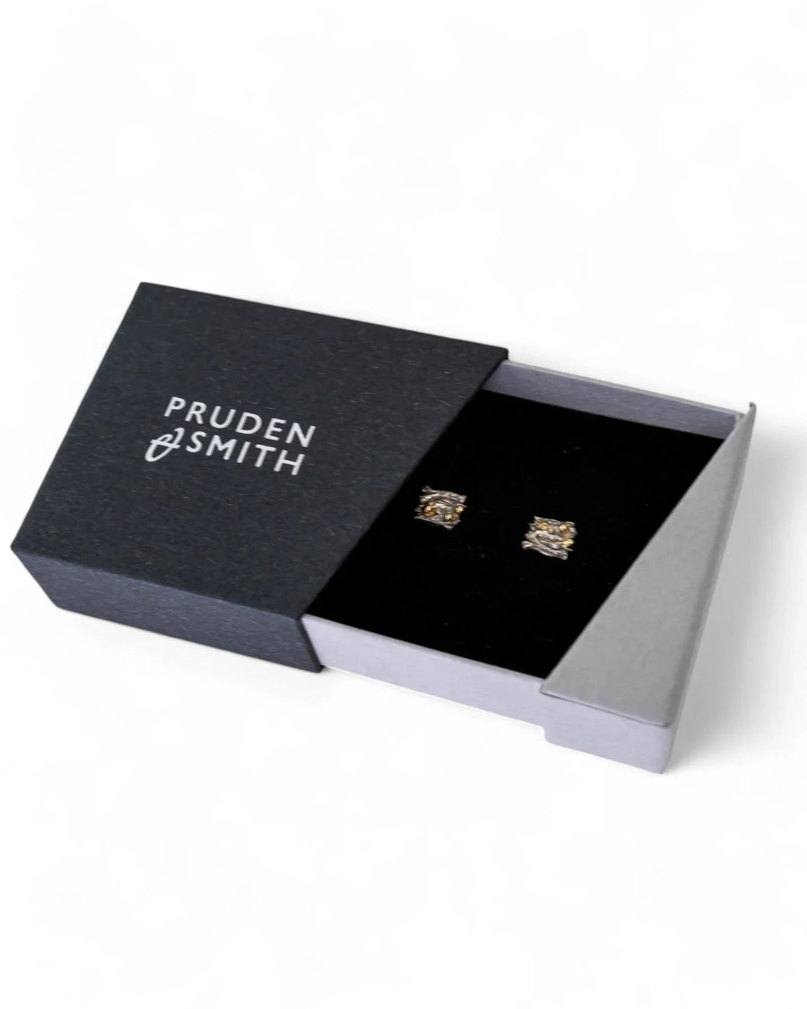 Seaweed Silver and Yellow Gold Bead Stud Earrings Earrings Pruden and Smith