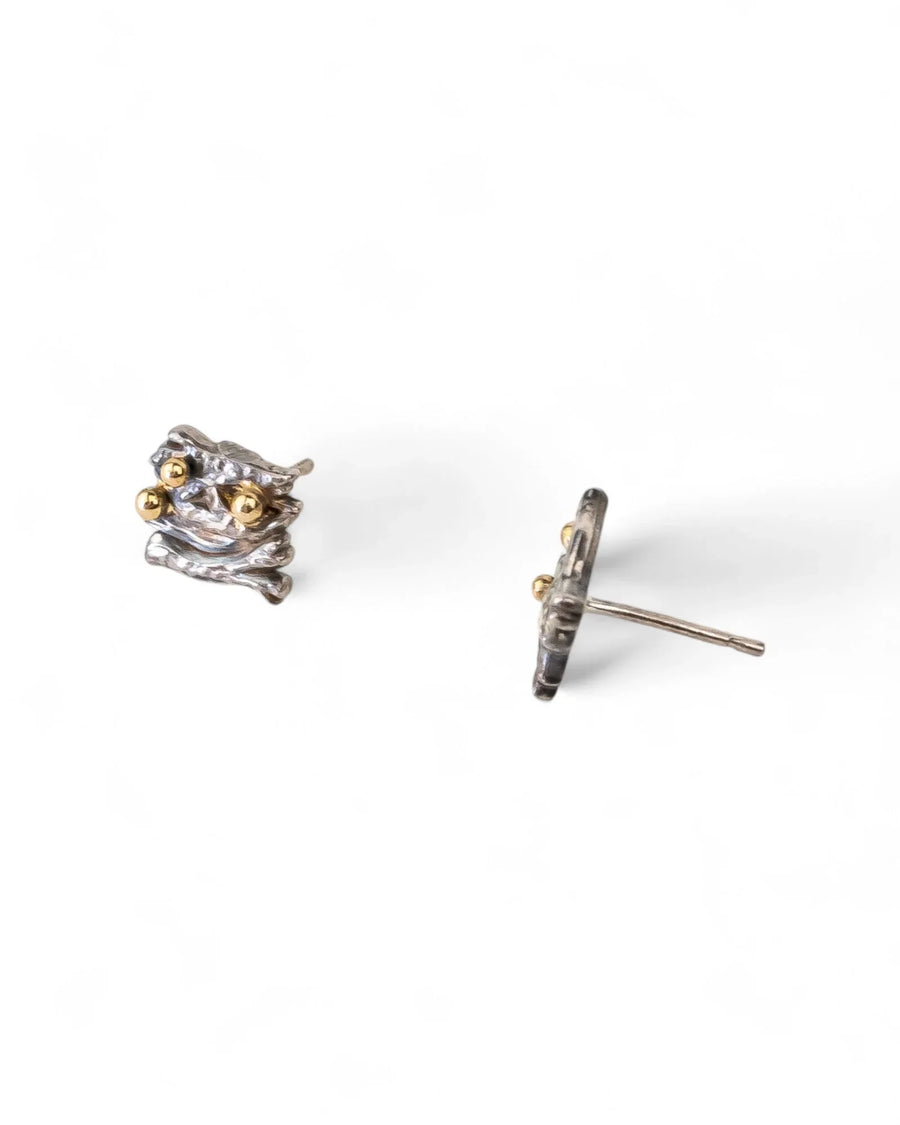 Seaweed Silver and Yellow Gold Bead Stud Earrings Earrings Pruden and Smith