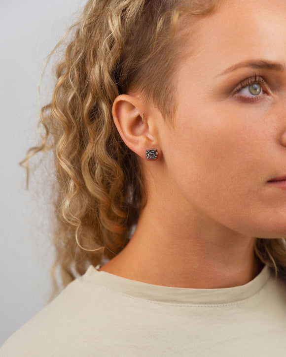 Seaweed Silver and Yellow Gold Bead Stud Earrings Earrings Pruden and Smith