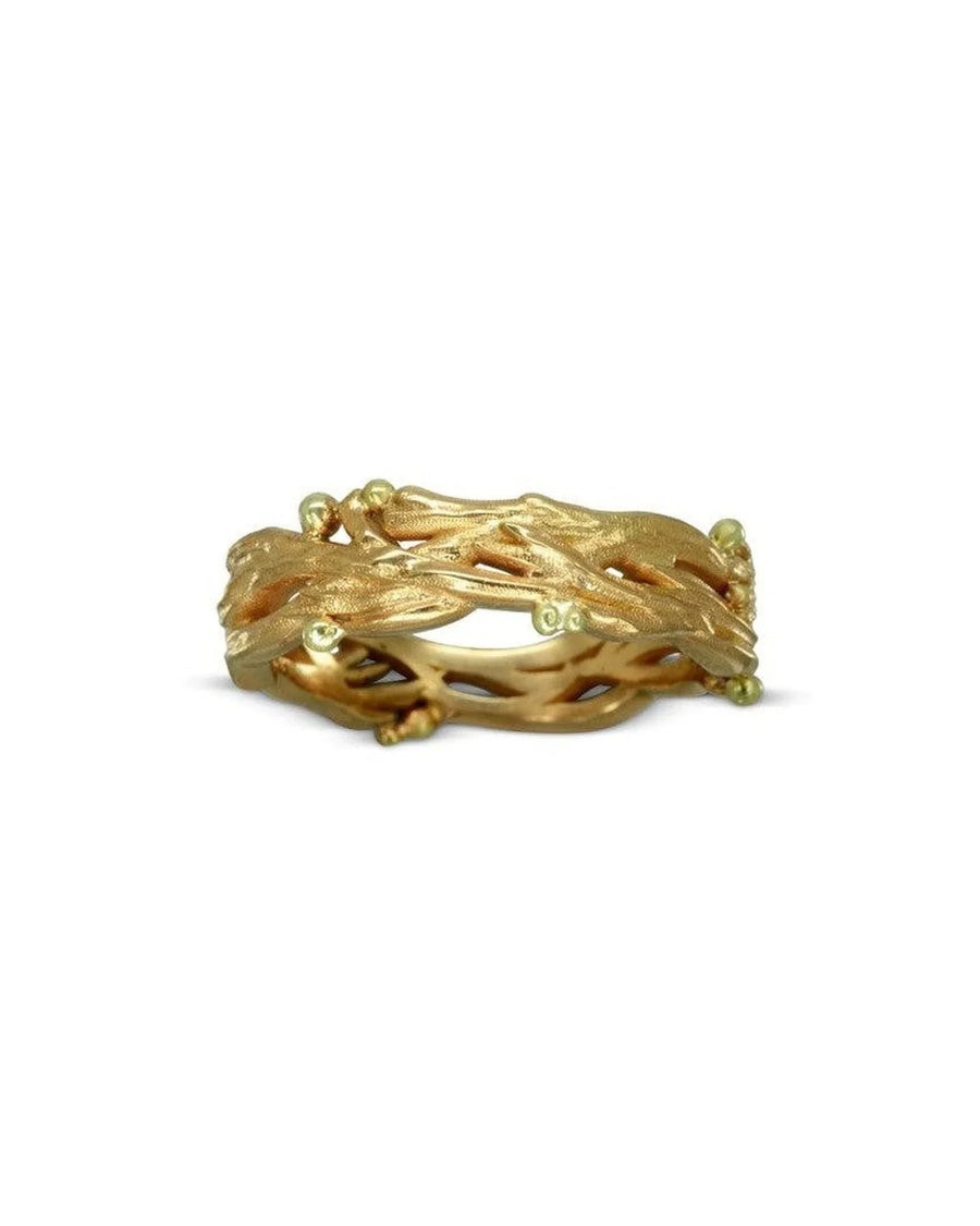 Handmade organic gold ring with textured, intertwined seaweed-inspired design