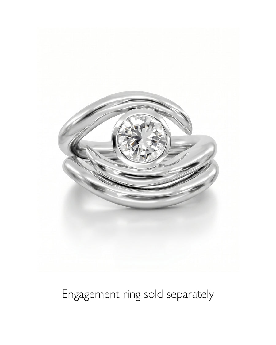 Silver shaped court wedding ring with a round diamond.