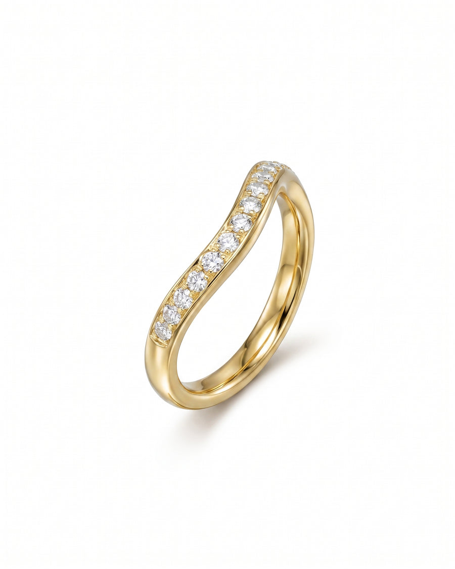 Gold shaped pave set diamond ring.