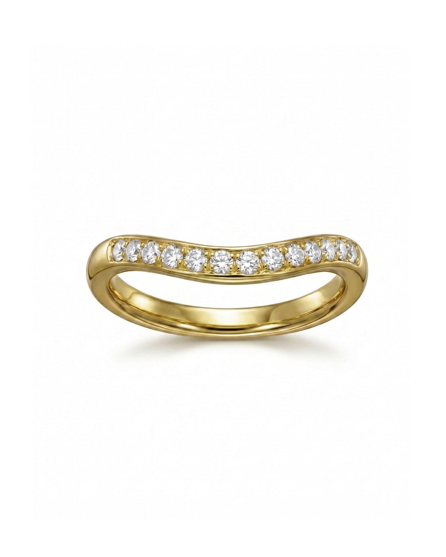 Gold shaped pave set diamond ring.
