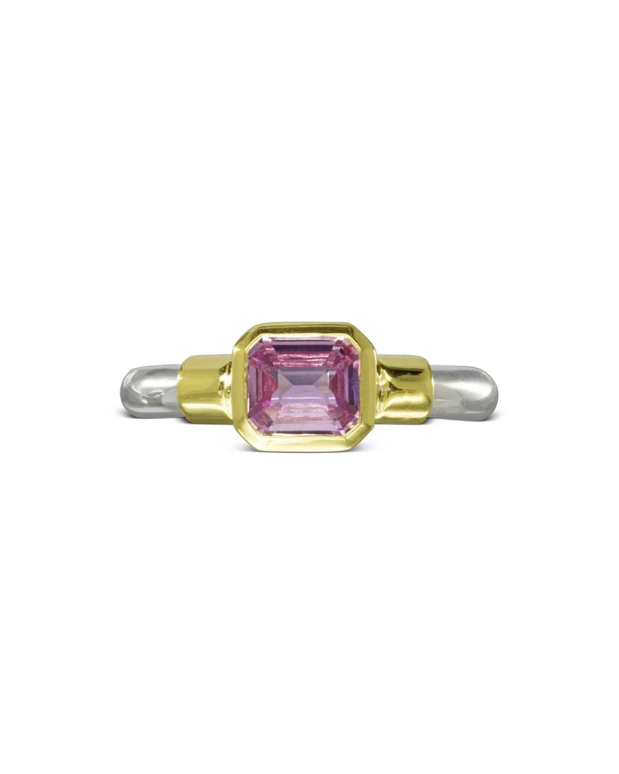 Shoulder Mixed Metal Pink Sapphire Ring Ring Pruden and Smith