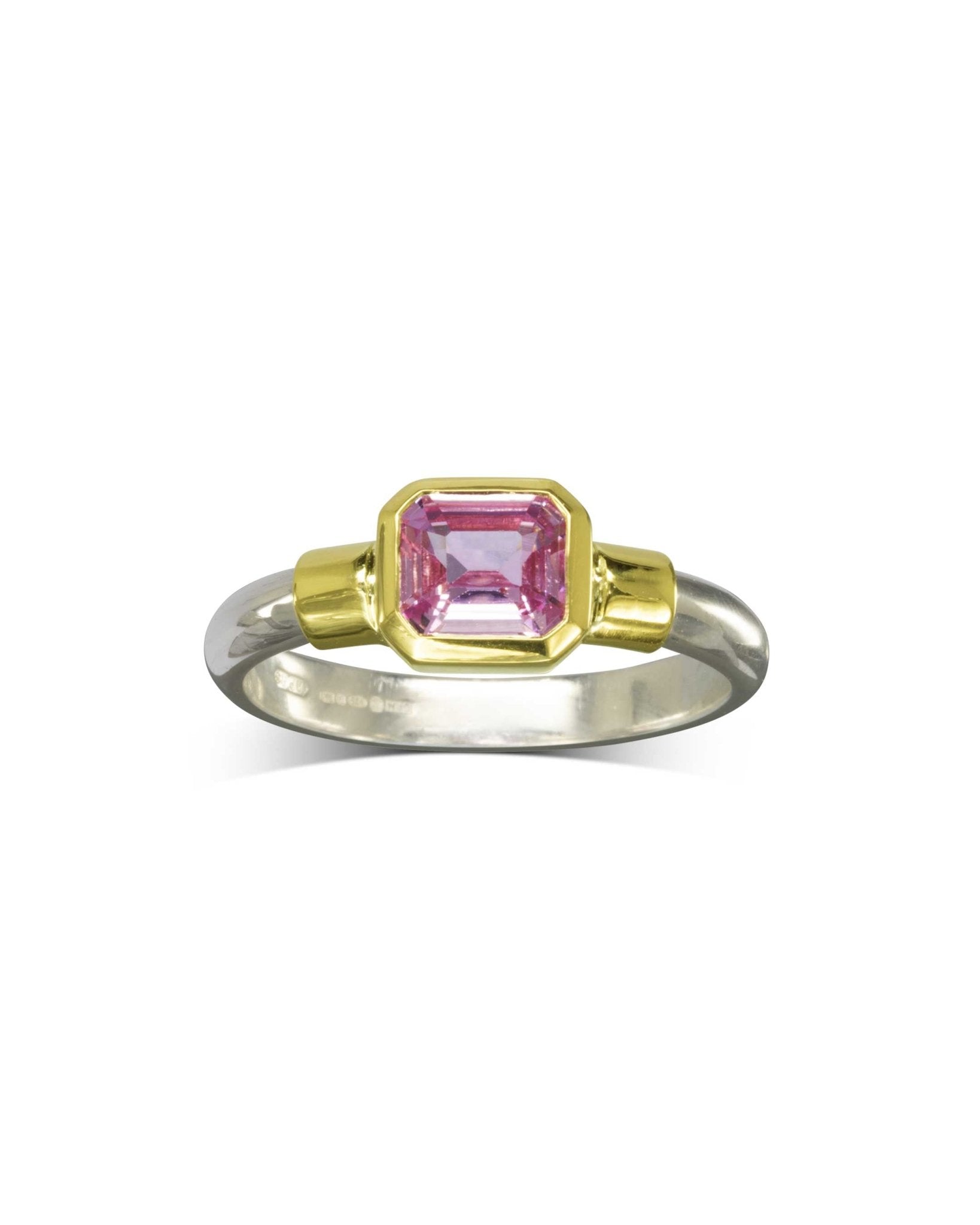 Shoulder Mixed Metal Pink Sapphire Ring Ring Pruden and Smith