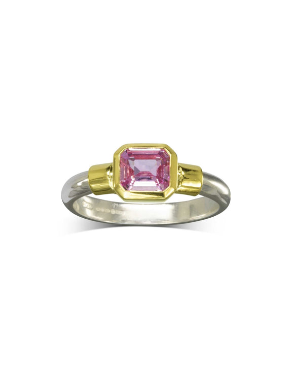 Shoulder Mixed Metal Pink Sapphire Ring Ring Pruden and Smith