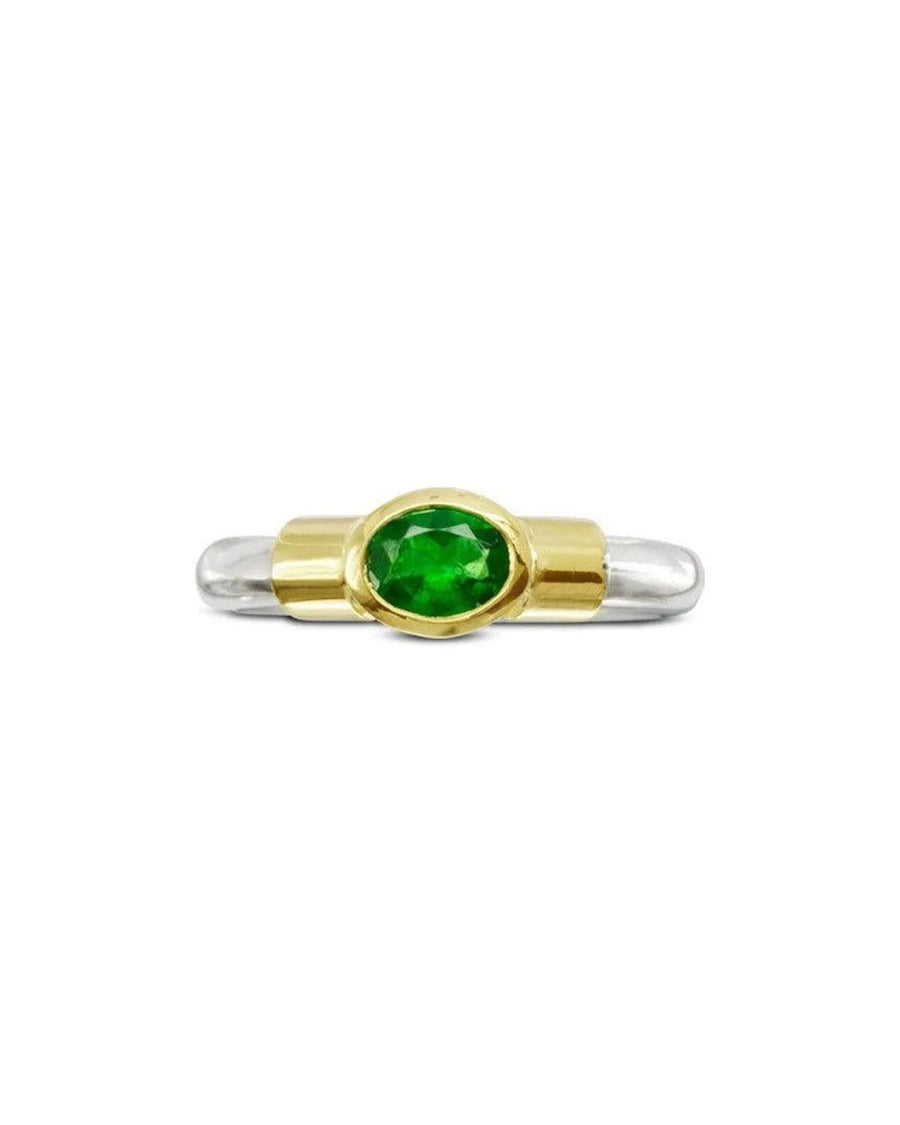Silver and Gold Shoulder Oval Emerald Ring Ring Pruden and Smith