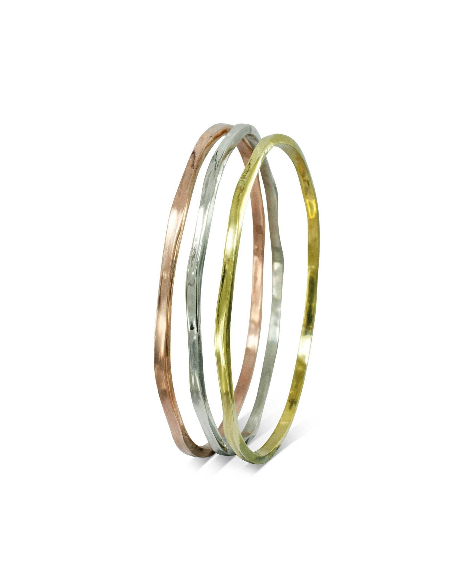 Side Hammered 9ct Solid Gold Bangle (3mm) Bangle Pruden and Smith