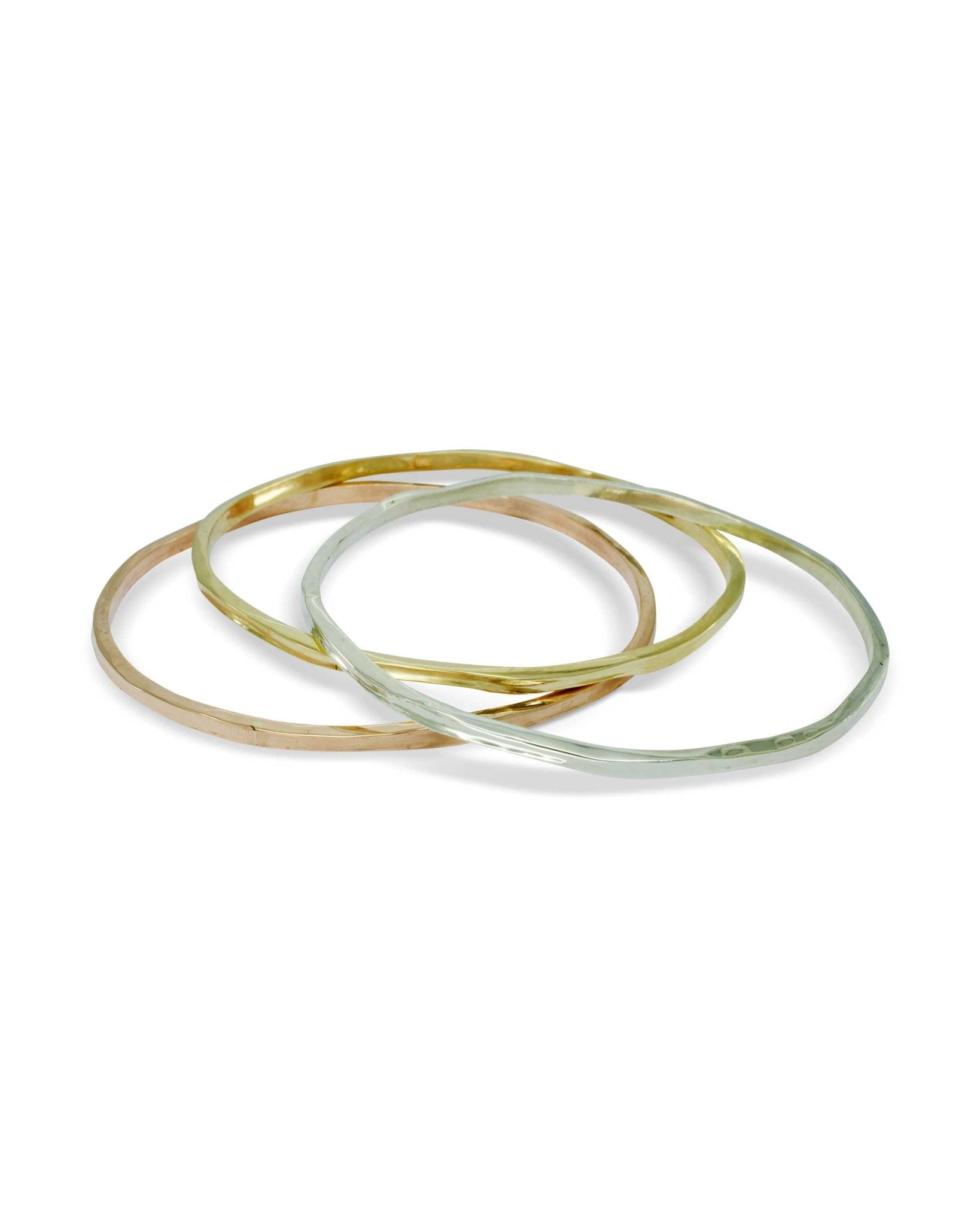 Side Hammered 9ct Solid Gold Bangle (3mm) Bangle Pruden and Smith