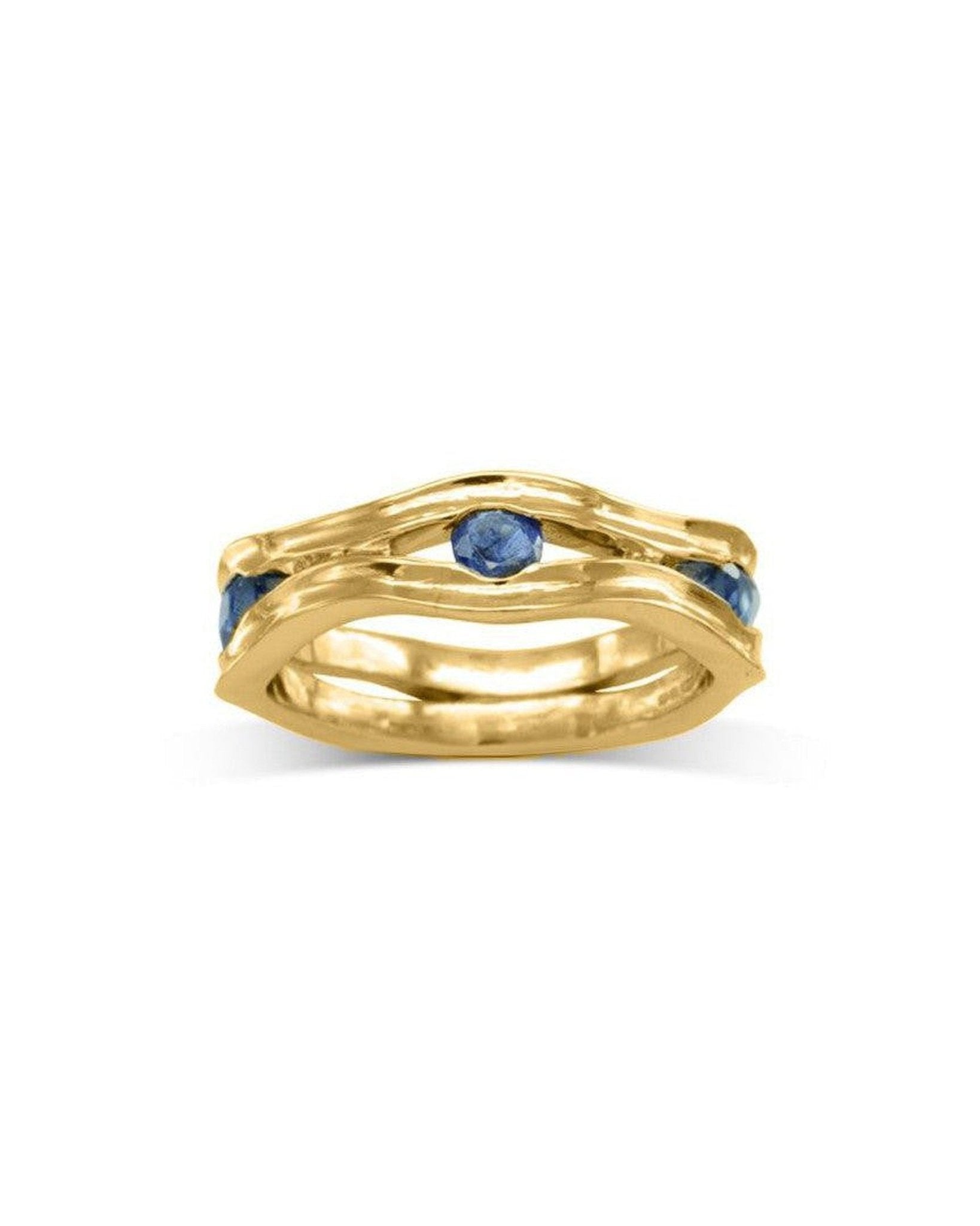 Side Hammered Birthstone Eternity Ring Ring Pruden and Smith December-Blue Topaz 9ct Yellow Gold
