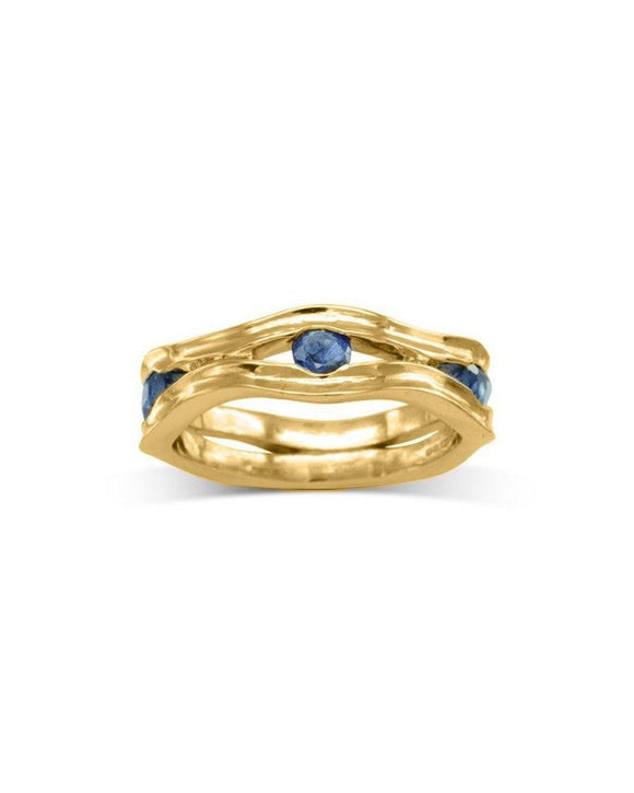 Side Hammered Birthstone Eternity Ring Ring Pruden and Smith December-Blue Topaz 9ct Yellow Gold
