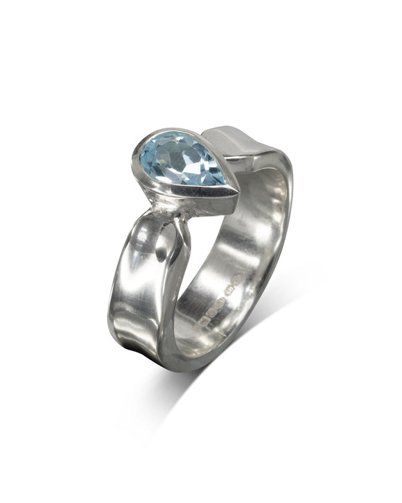 Side Hammered Pear Shaped Gemstone Ring Ring Pruden and Smith Blue Topaz