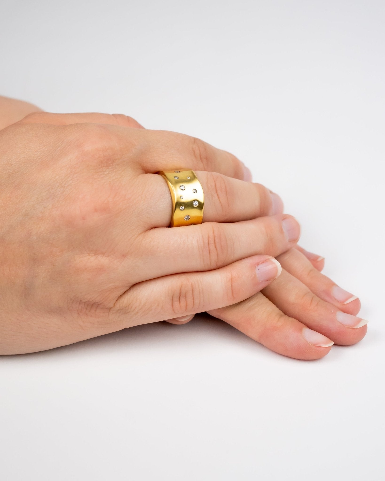 Side Hammered Brushed Diamond Eternity Ring (Wide) Ring Pruden and Smith