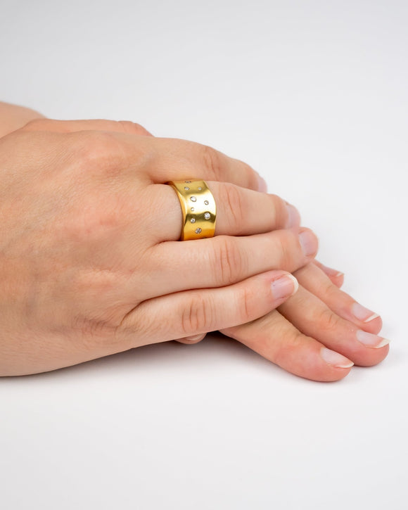 Side Hammered Brushed Diamond Eternity Ring (Wide) Ring Pruden and Smith