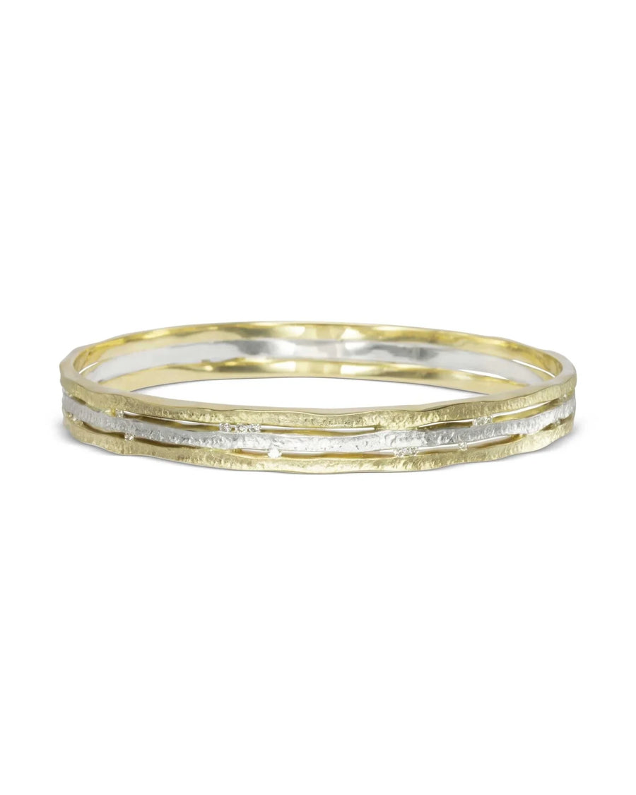 Side Hammered Diamond Mixed Metal Bangle Bangle Pruden and Smith