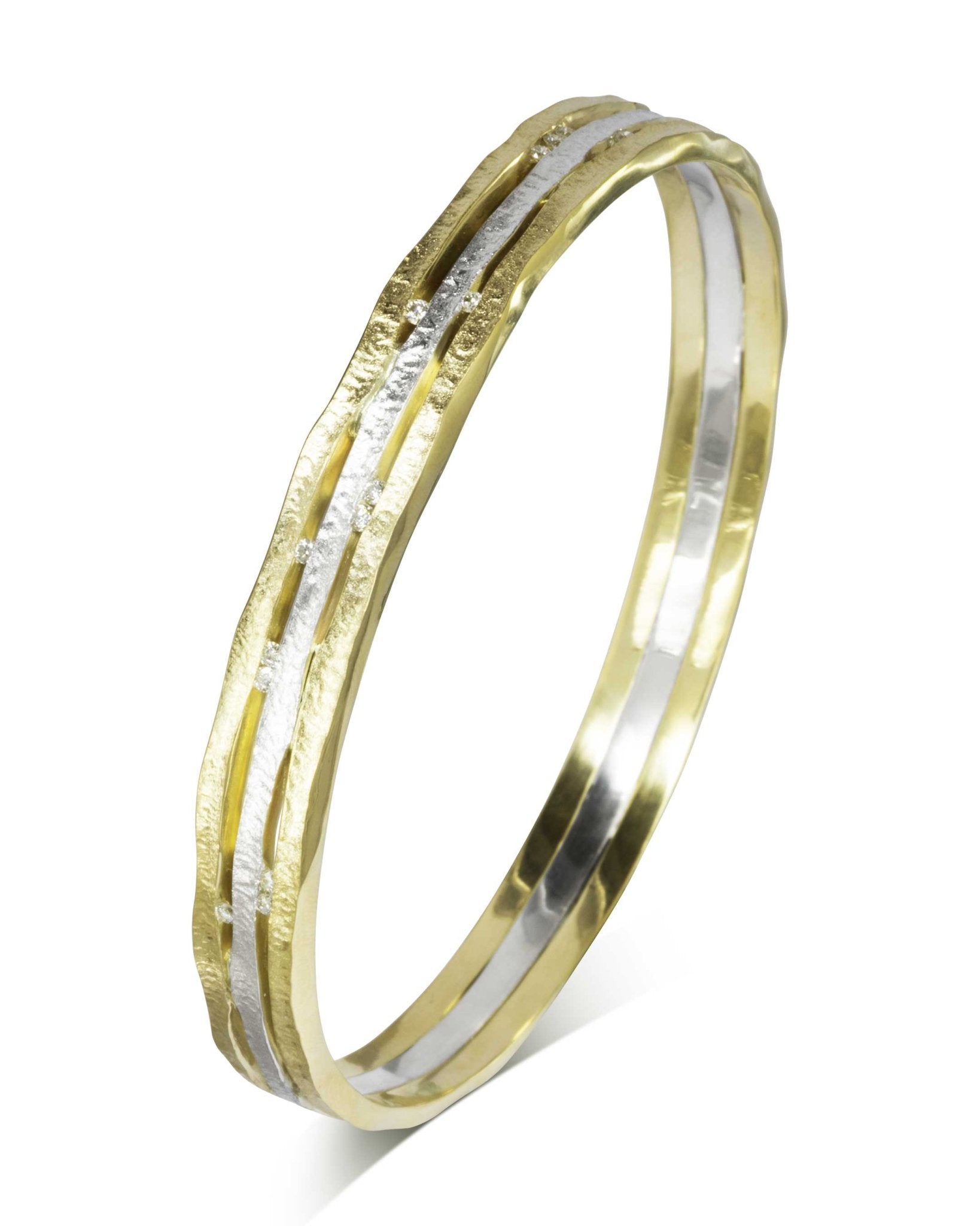 Side Hammered Diamond Mixed Metal Bangle Bangle Pruden and Smith